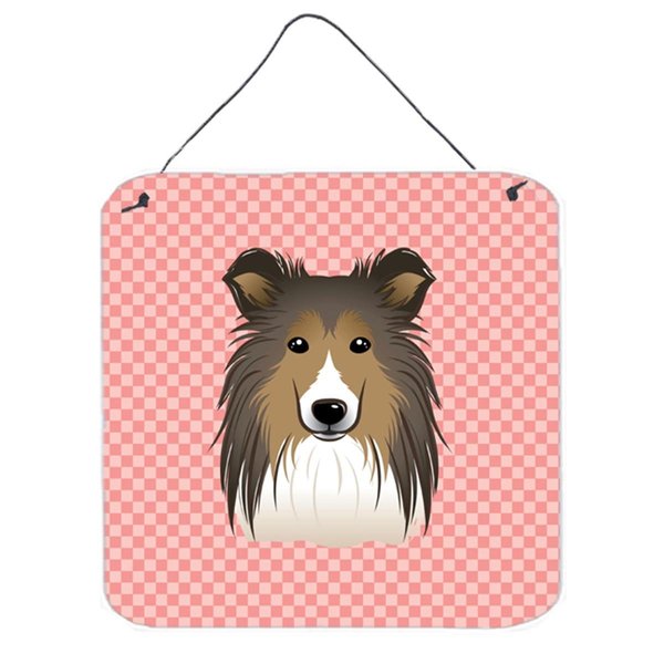 Micasa Checkerboard Pink Sheltie Aluminum Metal Wall Or Door Hanging Prints6 x 6 In. MI250546